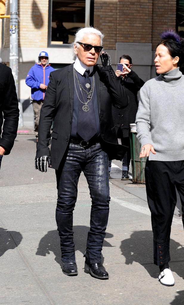 Karl Lagerfeld is seen out and about wearing a black blazer in New York